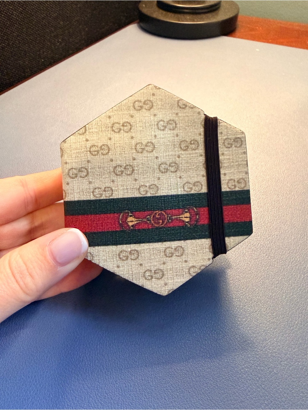 Gucci Beige Hexagonal Notebook with Green and Red Stripe
